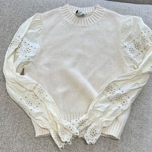 Chic Cream Sweater with Eyelet Sleeves